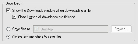Check options: Show Download window; Close it when finished